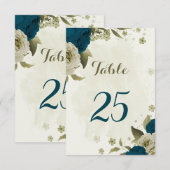 ターコイズブルー ベージュ 花 植物 テーブルナンバーカード 招待状 (正面/裏面)