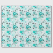 ターコイズブルー&ホワイトフローラストライプのすべての行事 ラッピングペーパー (フラット)