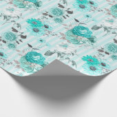 ターコイズブルー&ホワイトフローラストライプのすべての行事 ラッピングペーパー (角)