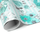 ターコイズブルー&ホワイトフローラストライプのすべての行事 ラッピングペーパー (ロールコーナー)
