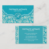 ターコイズブルー&ホワイトフローラダマスクカスタマイズ- 名刺 (正面/裏面)
