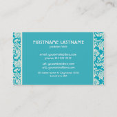 ターコイズブルー&ホワイトフローラダマスクカスタマイズ- 名刺 (裏面)