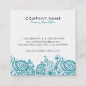 ターコイズブルー&ホワイトフローラペイズリーレース スクエア名刺 (裏面)