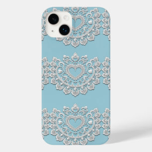 ターコイズブルー ホワイトレース ハート ウェディング ブライダル Case-Mate iPhone 14 PLUSケース