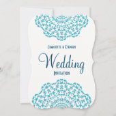 ターコイズブルー ホワイト エレガント クラシック ラッセル ウェディング 招待状 (正面)