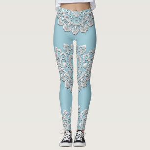 ターコイズブルー ホワイト レース ハート ウェディング ブライダル レギンス