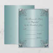 ターコイズブルー ホワイト 結婚式 招待状 (正面/裏面)