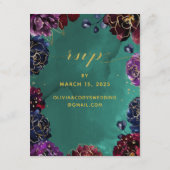 ターコイズブルー、ボルドー、サファイアブルーの宝石のような色合いの詳細とRSVP エンクロージャーカード (裏面)