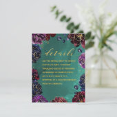 ターコイズブルー、ボルドー、サファイアブルーの宝石のような色合いの詳細とRSVP エンクロージャーカード (スタンド正面)