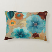 ターコイズブルー、レッド、錆びブロンズフローラ アクセントクッション (裏面)