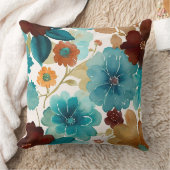 ターコイズブルー、レッド、錆びブロンズフローラ クッション (ブランケット)