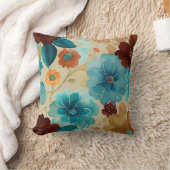 ターコイズブルー、レッド、錆びブロンズフローラ クッション (ブランケット)