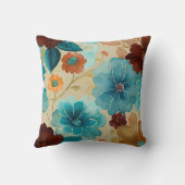 ターコイズブルー、レッド、錆びブロンズフローラ クッション (裏面)