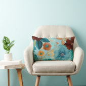 ターコイズブルー、レッド、錆びブロンズフローラ ランバークッション (椅子)