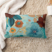 ターコイズブルー、レッド、錆びブロンズフローラ ランバークッション (ブランケット)