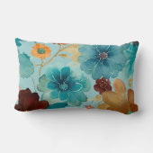 ターコイズブルー、レッド、錆びブロンズフローラ ランバークッション (裏面)