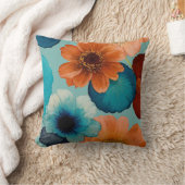 ターコイズブルー、レッド、錆びブロンズ防花 クッション (ブランケット)