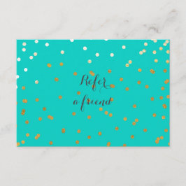 ターコイズブルー&光沢のある金ゴールドドット紹介カード