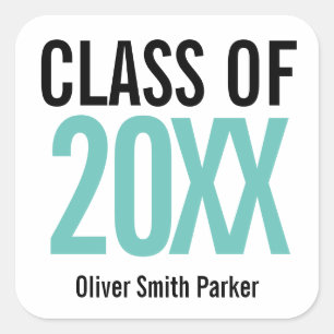 ターコイズブルー 太字 卒業祝いステッカー 任意の年度 スクエアシール