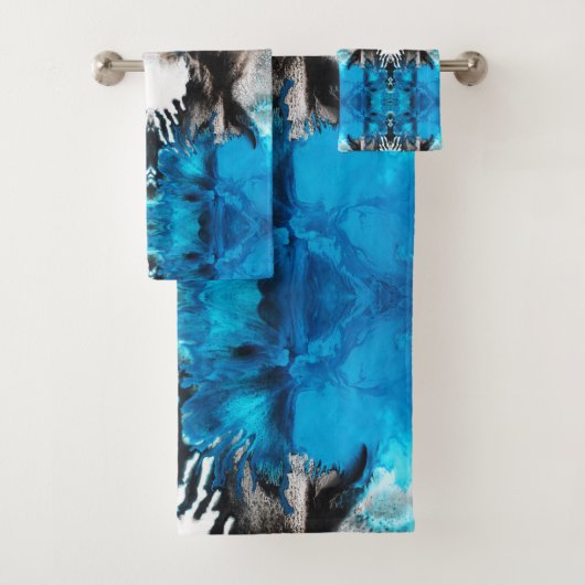 ターコイズブルー、白黒抽象芸術 バスタオルセット (インサイチュ)