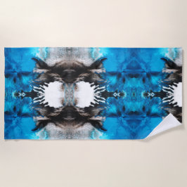 ターコイズブルー、白黒抽象芸術 ビーチタオル