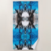 ターコイズブルー、白黒抽象芸術 ビーチタオル (正面)