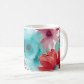 ターコイズブルー 赤 水彩 春の花  コーヒーマグカップ (正面右)