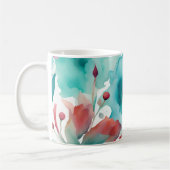 ターコイズブルー 赤 水彩 春の花  コーヒーマグカップ (左)