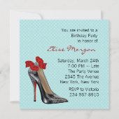 ターコイズブルー 赤 黒 ハイヒール シューズ 誕生日パーティー 招待状 (裏面)