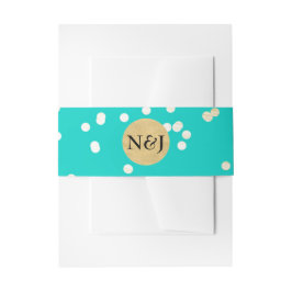 ターコイズブルー&金ゴールド光沢紙吹雪ドットモダン 招待状ベリーバンド