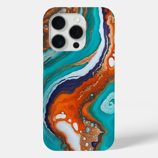ターコイズブルー、錆びた赤と金の抽象画 Case-Mate iPhoneケース (裏面)