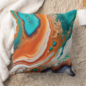 ターコイズブルー、錆び金ゴールド絵を描抽象芸術 クッション (ブランケット)