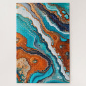 ターコイズブルー、錆び金ゴールド絵を描抽象芸術 ジグソーパズル (縦)