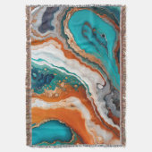 ターコイズブルー、錆び金ゴールド絵を描抽象芸術 スローブランケット (正面縦)