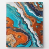 ターコイズブルー、錆び金ゴールド絵を描抽象芸術 フォトプラーク (正面)