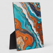 ターコイズブルー、錆び金ゴールド絵を描抽象芸術 フォトプラーク (側面)