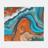 ターコイズブルー、錆び金ゴールド絵を描抽象芸術 フリースブランケット (正面(横))