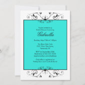 ターコイズブルー(黒のスクロールブライダルシャワー) 招待状 (正面)