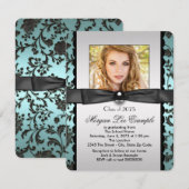 ターコイズブルー 2015年卒業おめでとうございます 招待状 (正面/裏面)