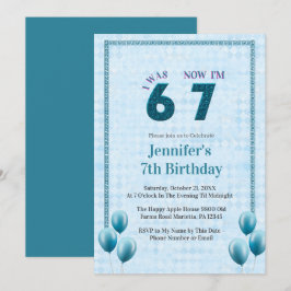 ターコイズブルー 6歳から7歳の誕生日 招待状