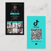 ターコイズブルー TikTok ソーシャルメディアQRコード 名刺 (正面/裏面)