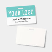 ターコイズブルーPVCバッジ水平作業名タグ バッジ (正面＆裏面)