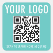 ターコイズブルーQRコードステッカーカスタムロゴスクエア スクエアシール (正面)