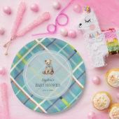 ターコイズプレイドテディベア少年ベイビーシャワー ペーパープレート (パーティー)