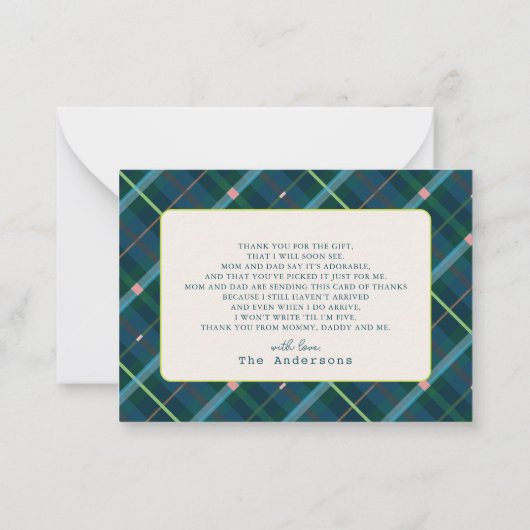 ターコイズプレッドテディベア赤ちゃんシャワーありがとう ノートカード (裏面)