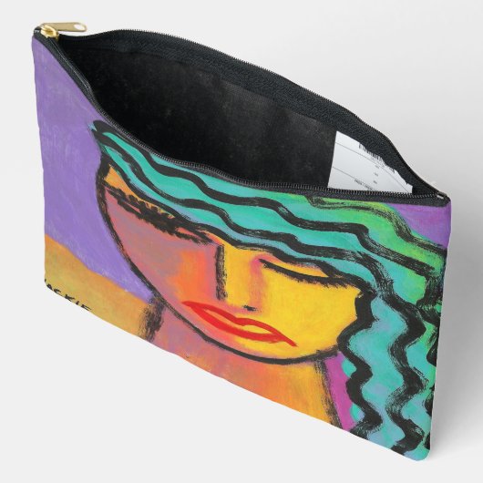 ターコイズヘア抽象芸術アート アクセサリーポーチ (見開き)