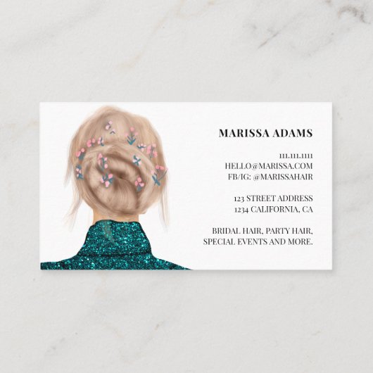 ターコイズヘア美しいサロンファッションイラストレーション 名刺 (裏面)
