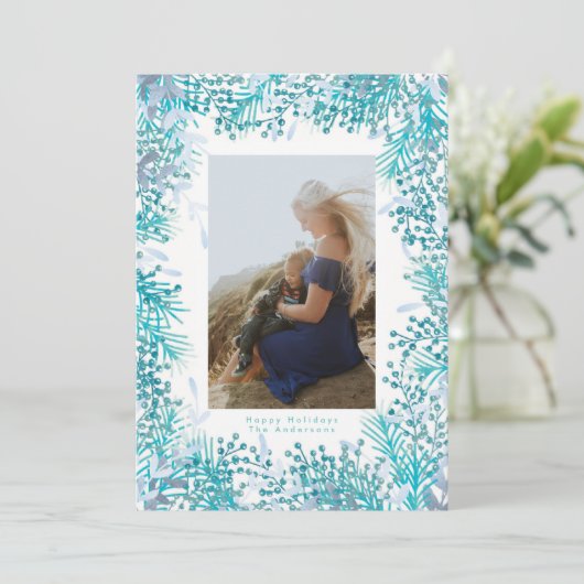 ターコイズベリークリスマスホリデーフォトカード シーズンカード (スタンド正面)