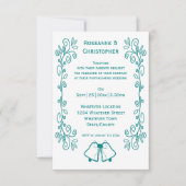 ターコイズベルスクロールワークデザインの結婚式 招待状 (正面)