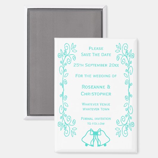 ターコイズベルズスクロールワークウェディング日付を保存 マグネット (正面/裏面)